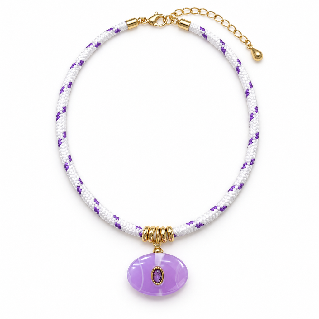 Lavender Oval Gemstone Pendant Cord Necklace
