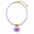Lavender Oval Gemstone Pendant Cord Necklace