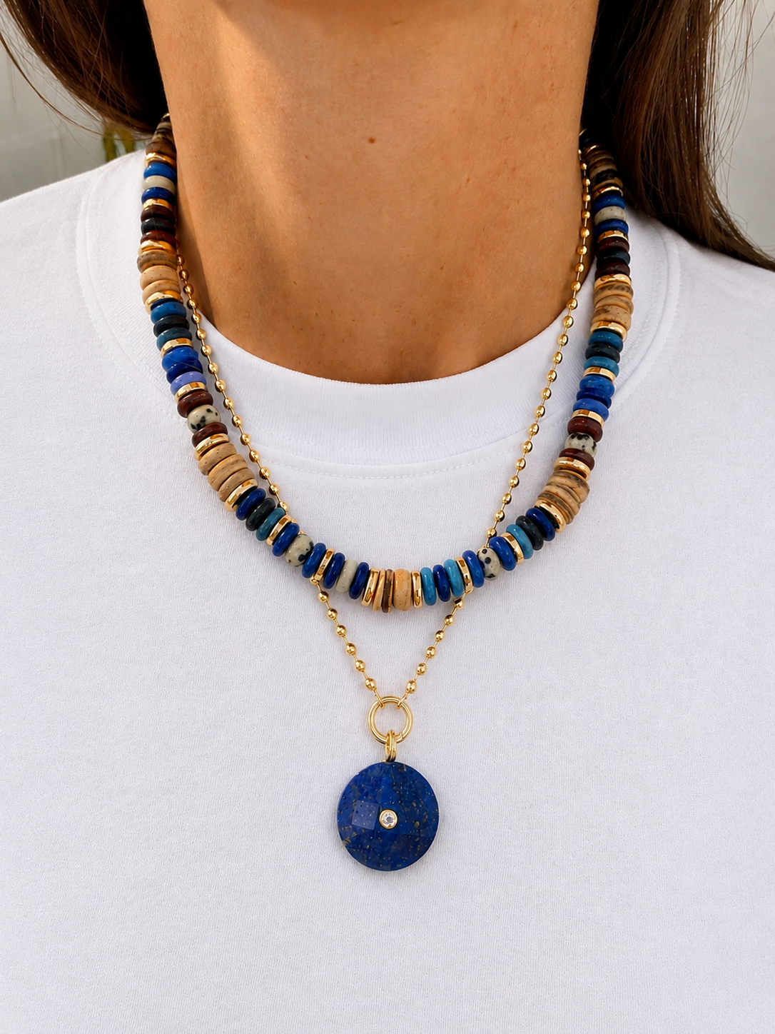 Faceted Lapis Lazuli Round Gemstone Pendant