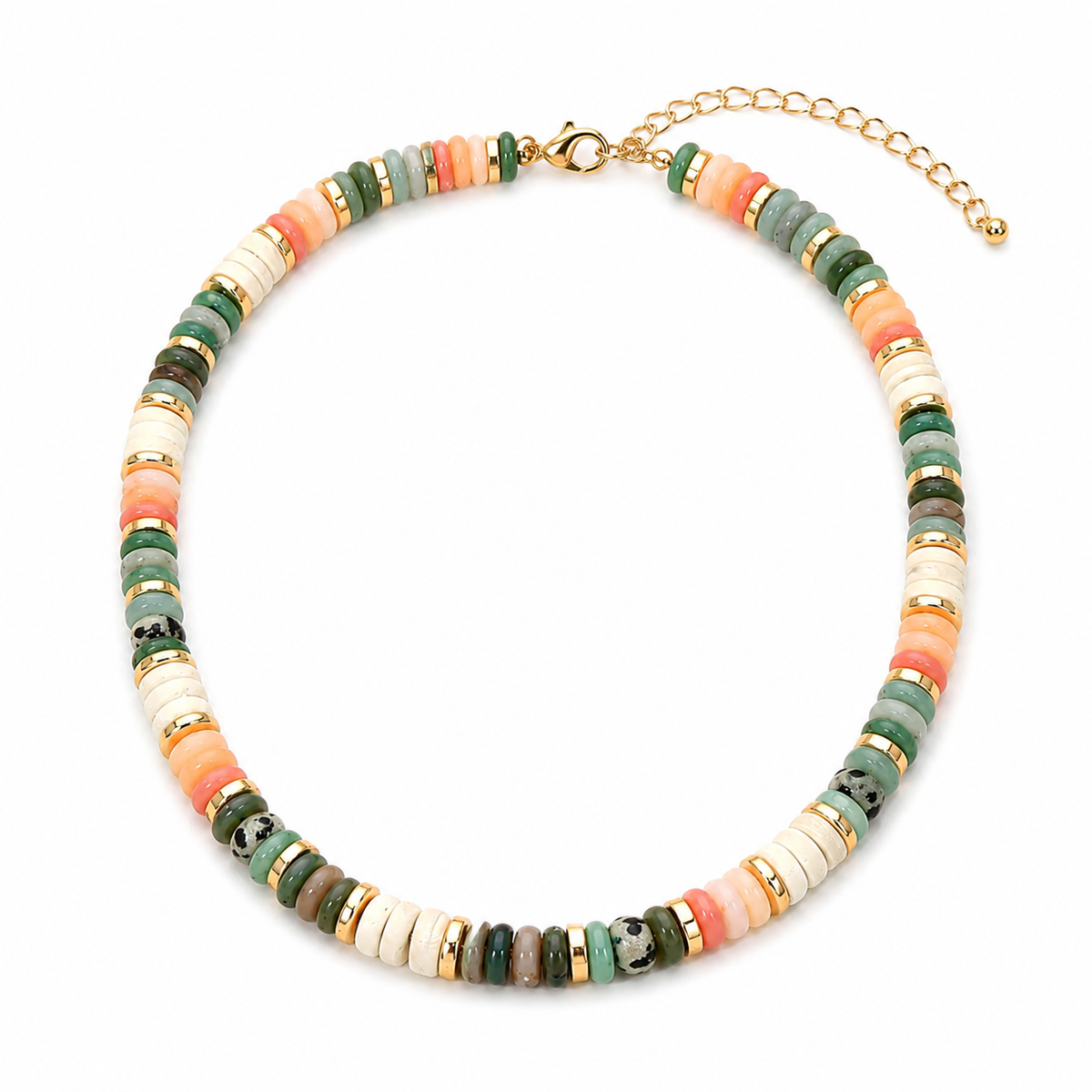 Multicolor Gemstone Heishi Beaded Necklace