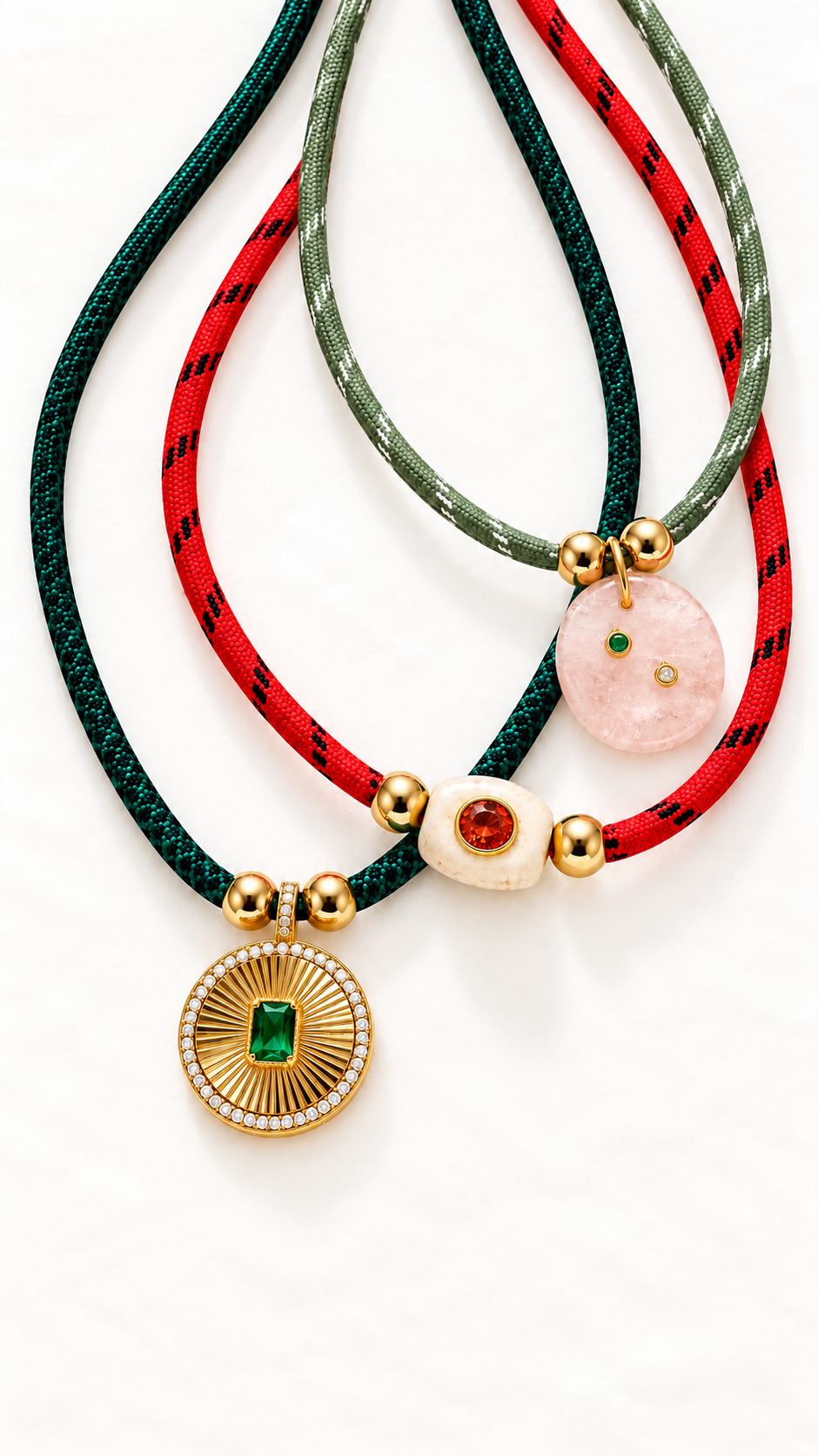 Red Crystal Ivory Bead Paracord Necklace