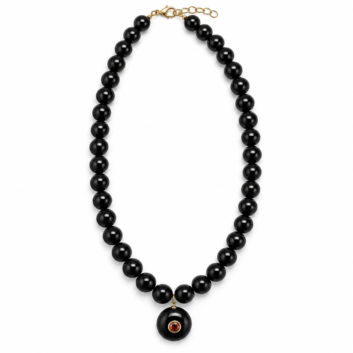 Black Beaded Pendant Necklace