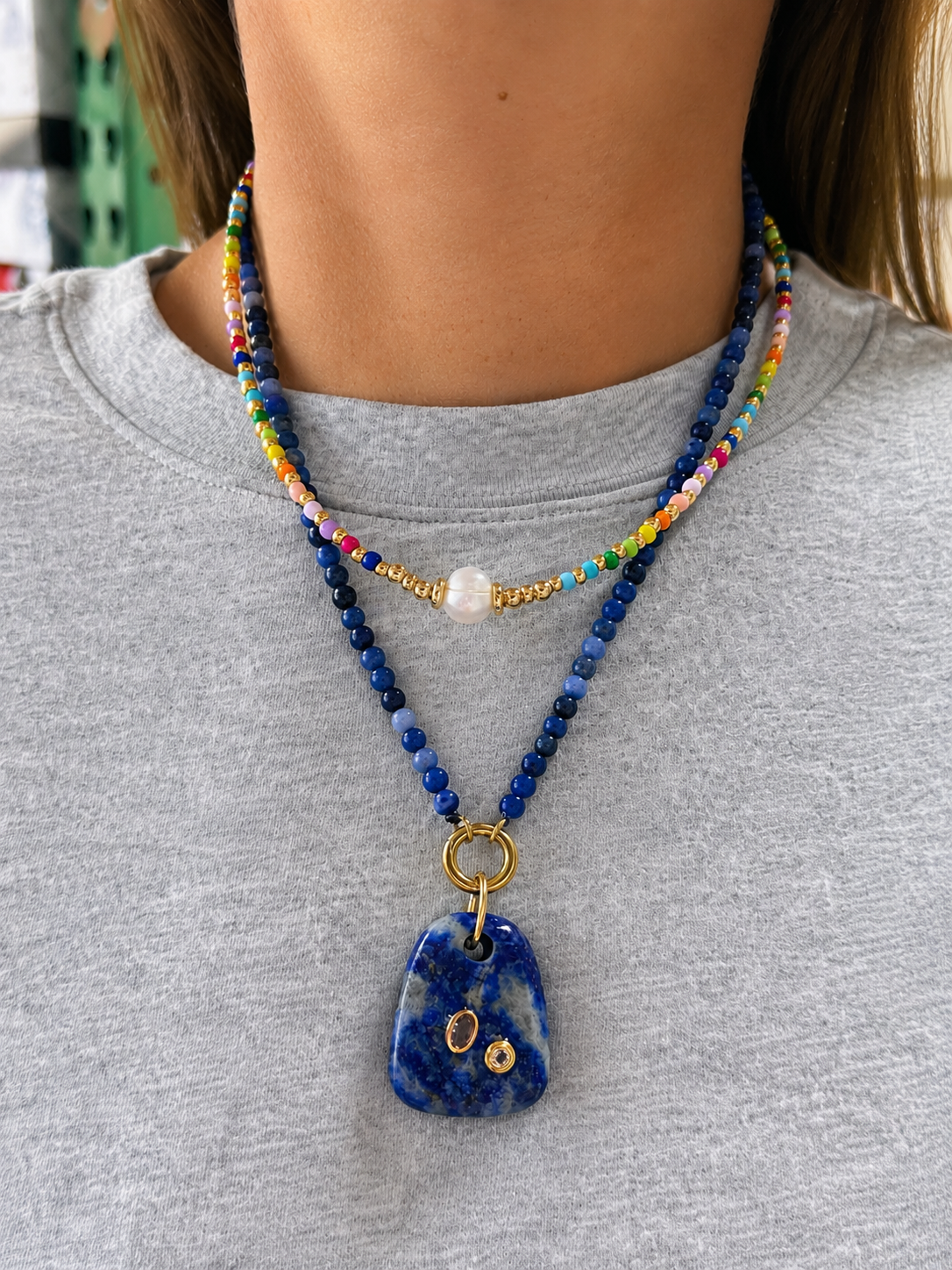 Rainbow Pearl Beaded Necklace