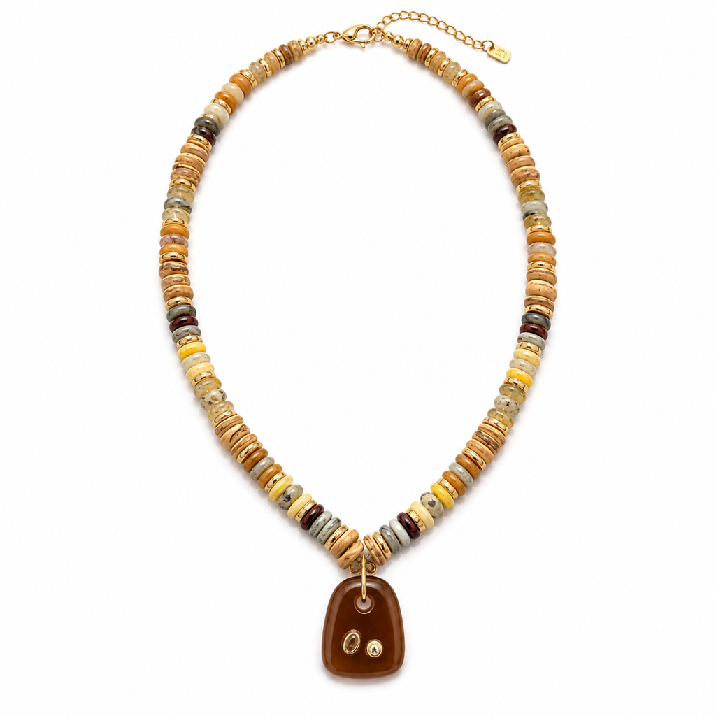 Earthstone Pendant Beaded Necklace