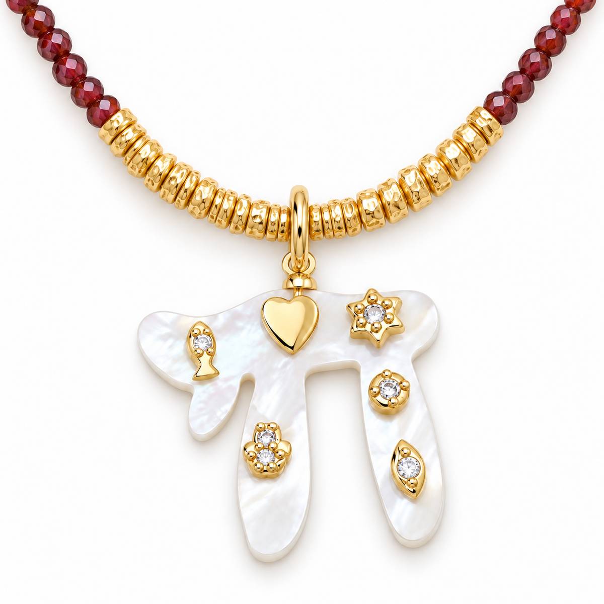 Mother of Pearl Chai Beaded Necklace