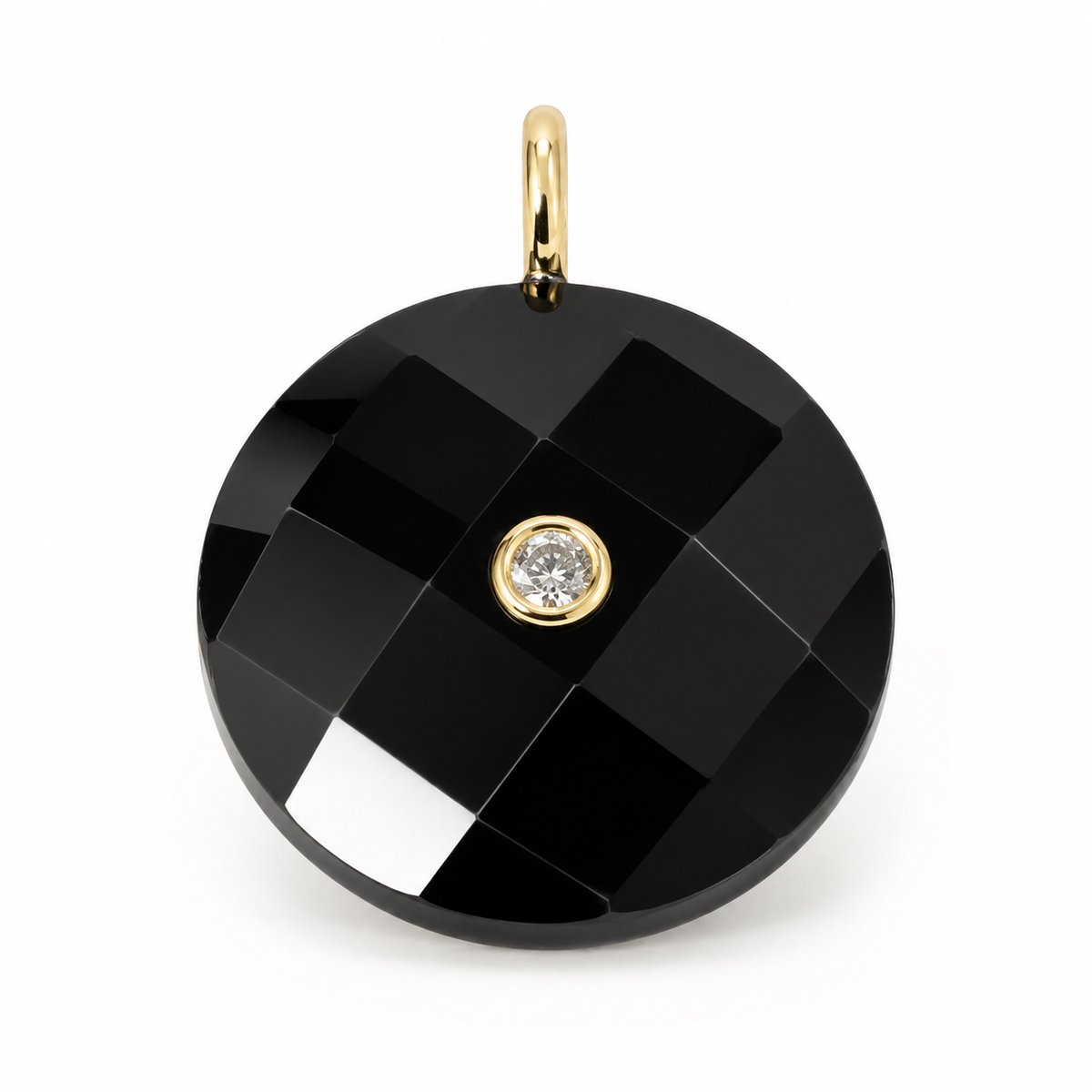 Faceted Black Onyx Round Gemstone Pendant