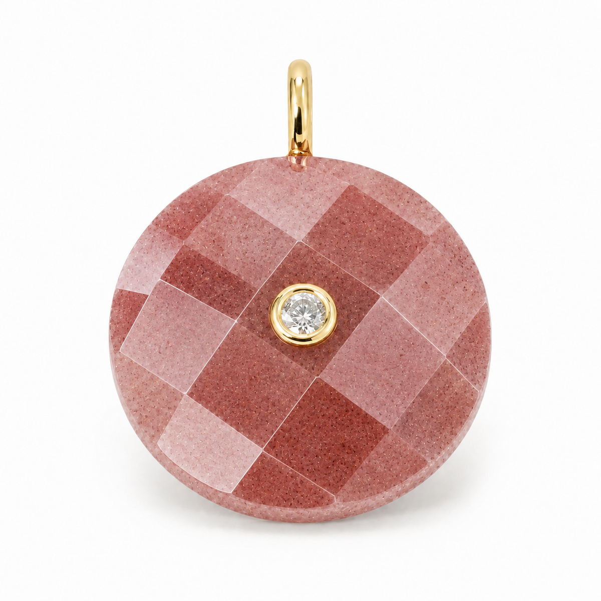 Faceted Strawberry Quartz Round Gemstone Pendant