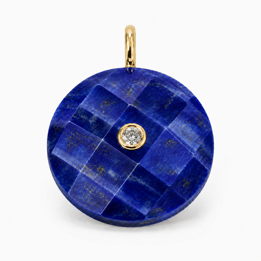 Faceted Lapis Lazuli Round Gemstone Pendant