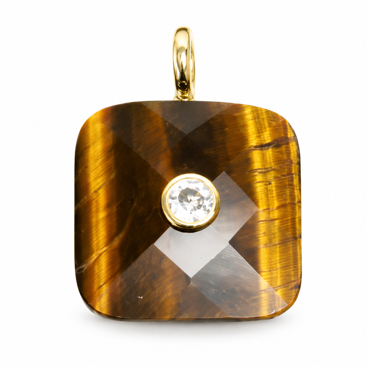 Faceted Tiger Eye Rounded-Square Gemstone Pendant