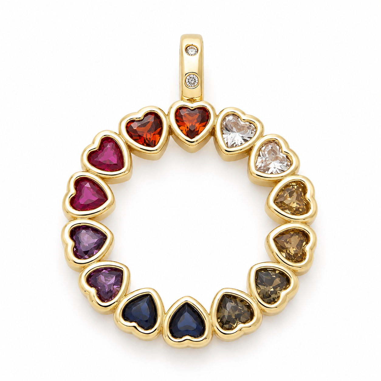 Multicolor CZ Heart Open Round Pendant