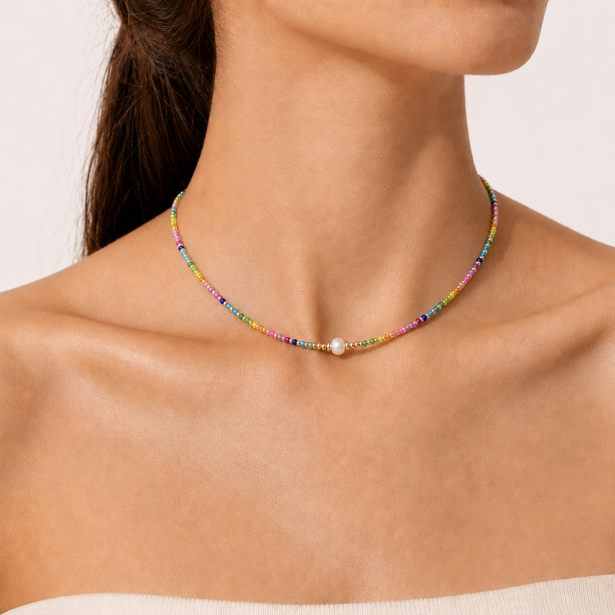 Rainbow Pearl Beaded Necklace