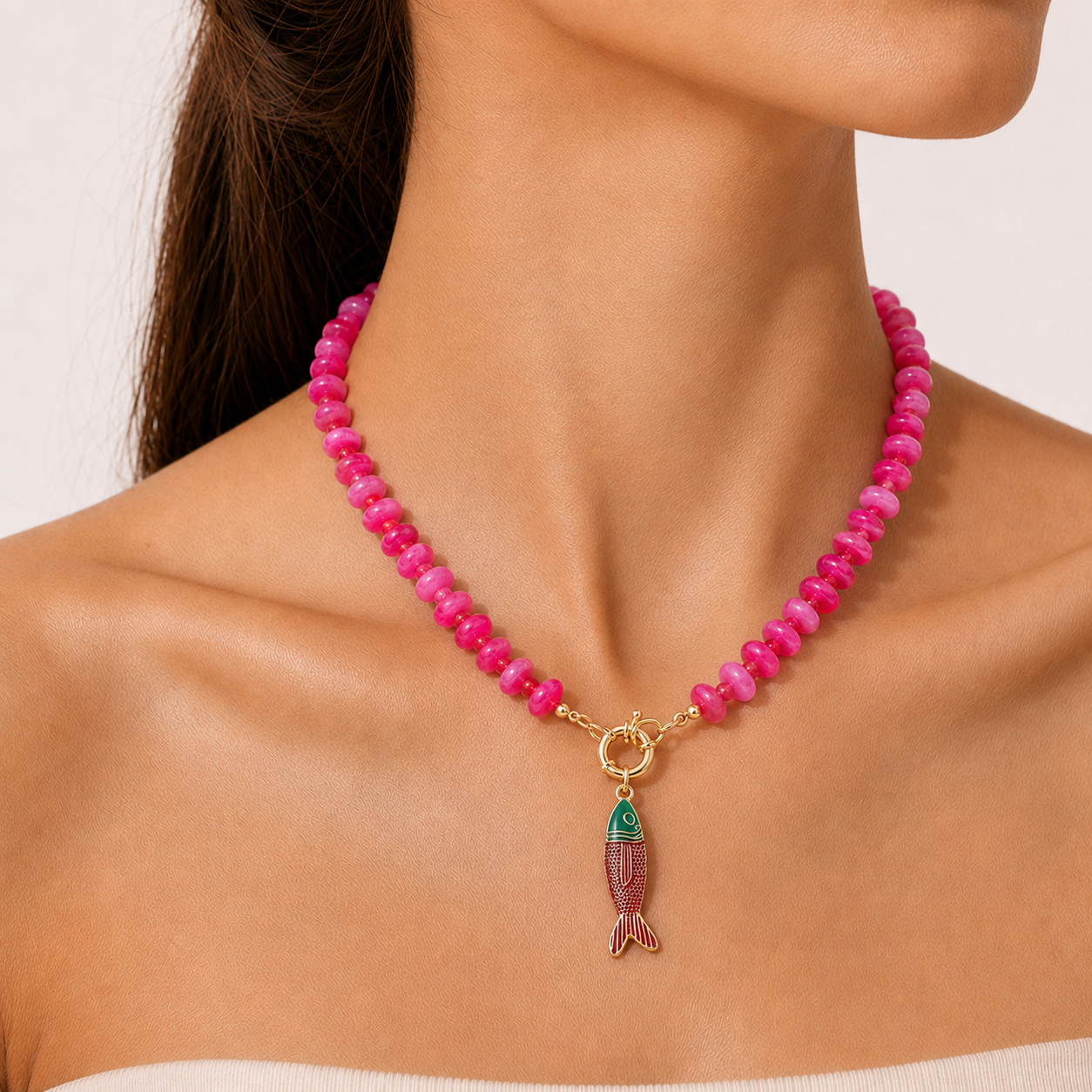Pink Fish Charm Necklace