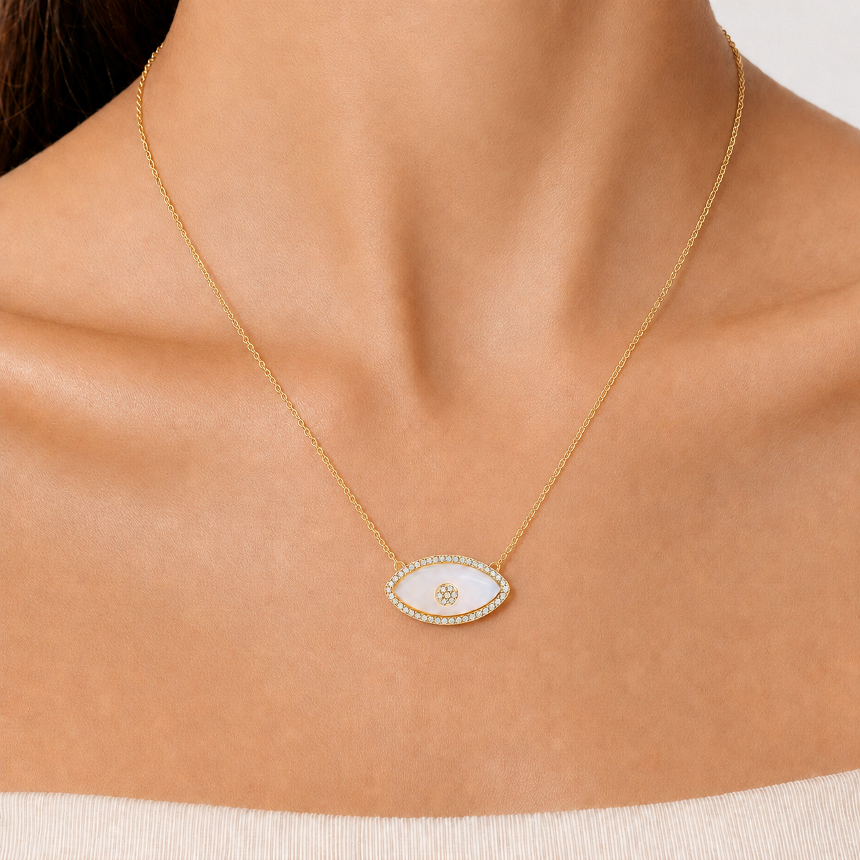 Mother-of-Pearl Evil Eye Necklace