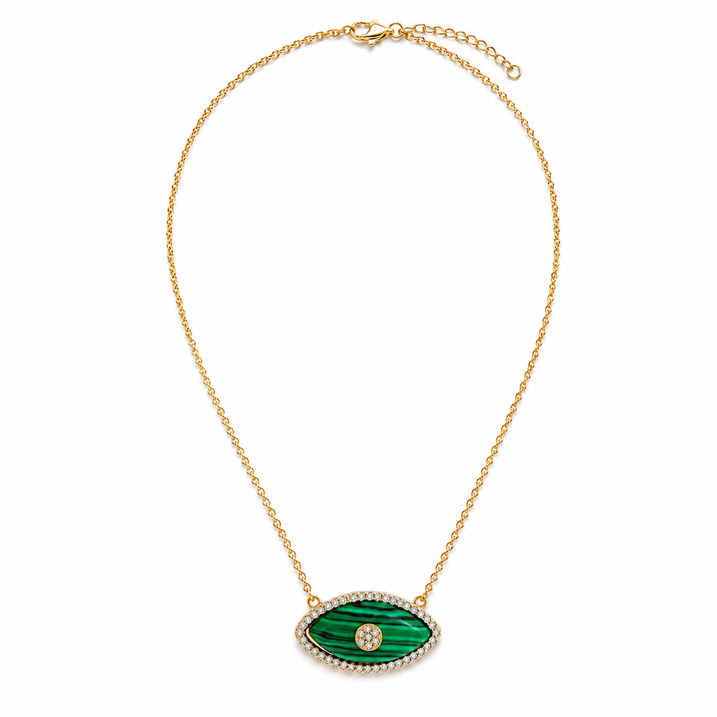 Green Malachite-Style Evil Eye Necklace
