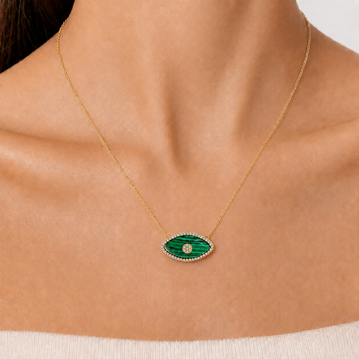 Green Malachite-Style Evil Eye Necklace