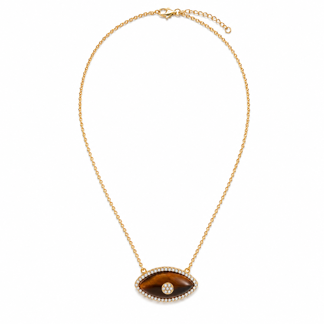 Tiger’s Eye CZ Evil Eye Necklace