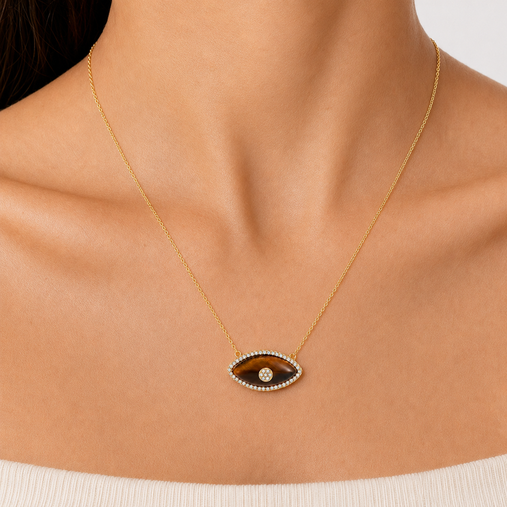 Tiger’s Eye CZ Evil Eye Necklace