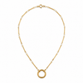Gold Bar-Link Circle Charm Clasp Necklace