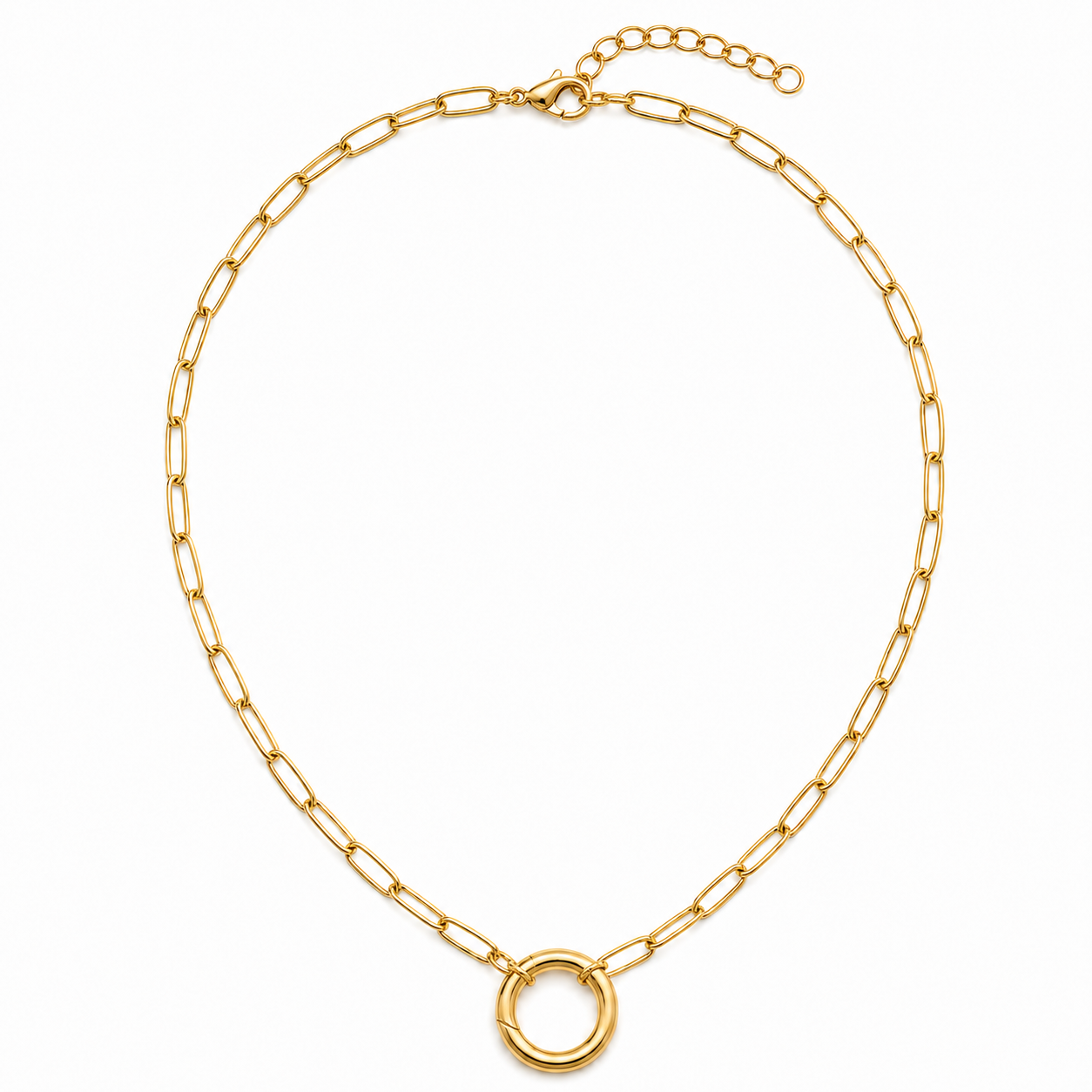 Gold Paperclip Link Charm Necklace
