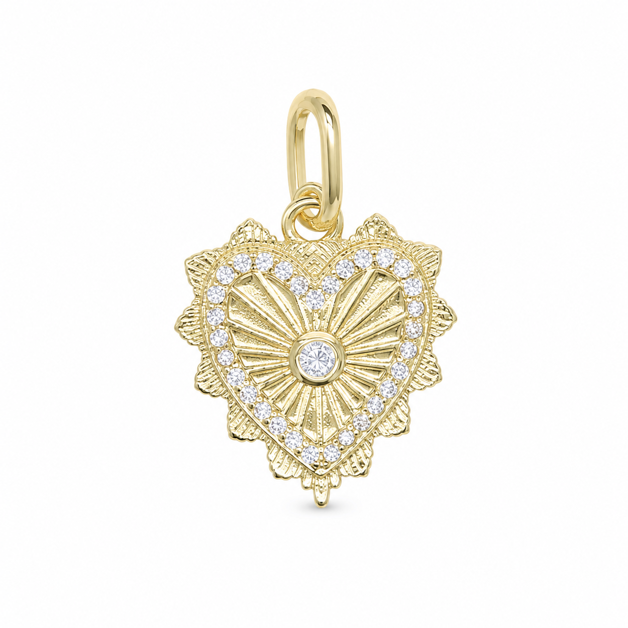 Ornate Sunburst Heart Charm