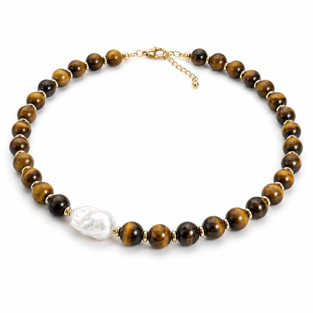 Tiger Eye & Baroque Pearl Necklace