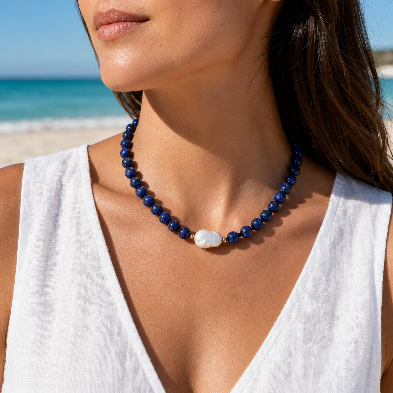 Lapis & Baroque Pearl Necklace