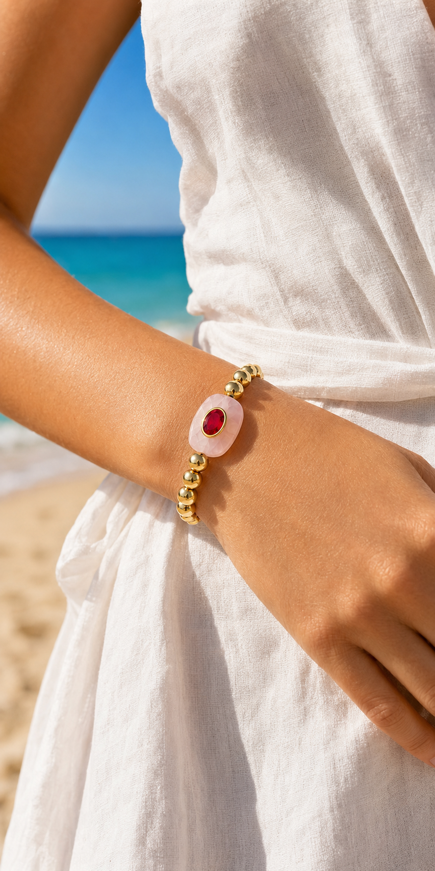 Rose Quartz & Ruby Gemstone Bracelet