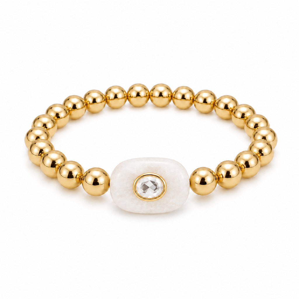 White Gemstone Beaded Bracelet