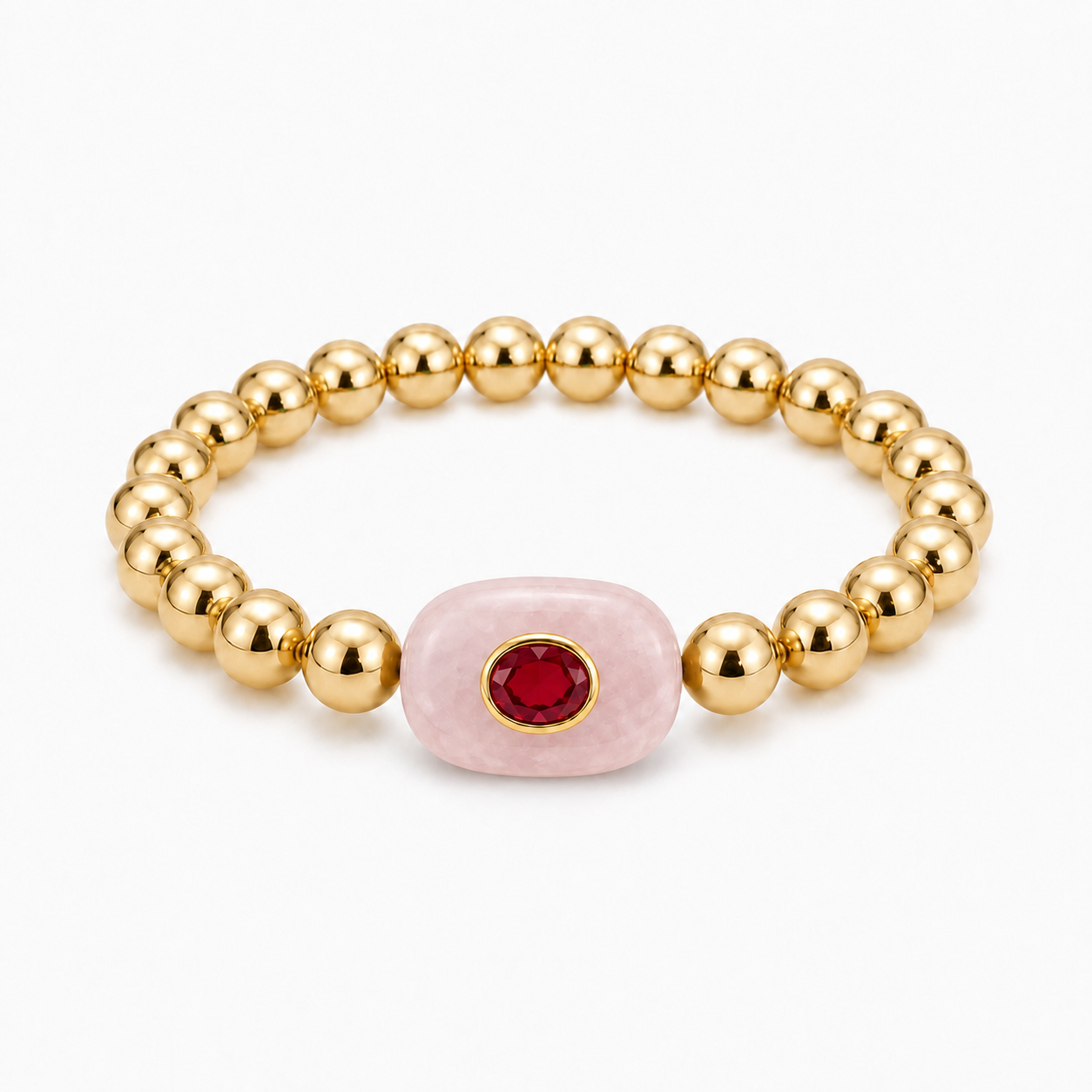 Rose Quartz & Ruby Gemstone Bracelet