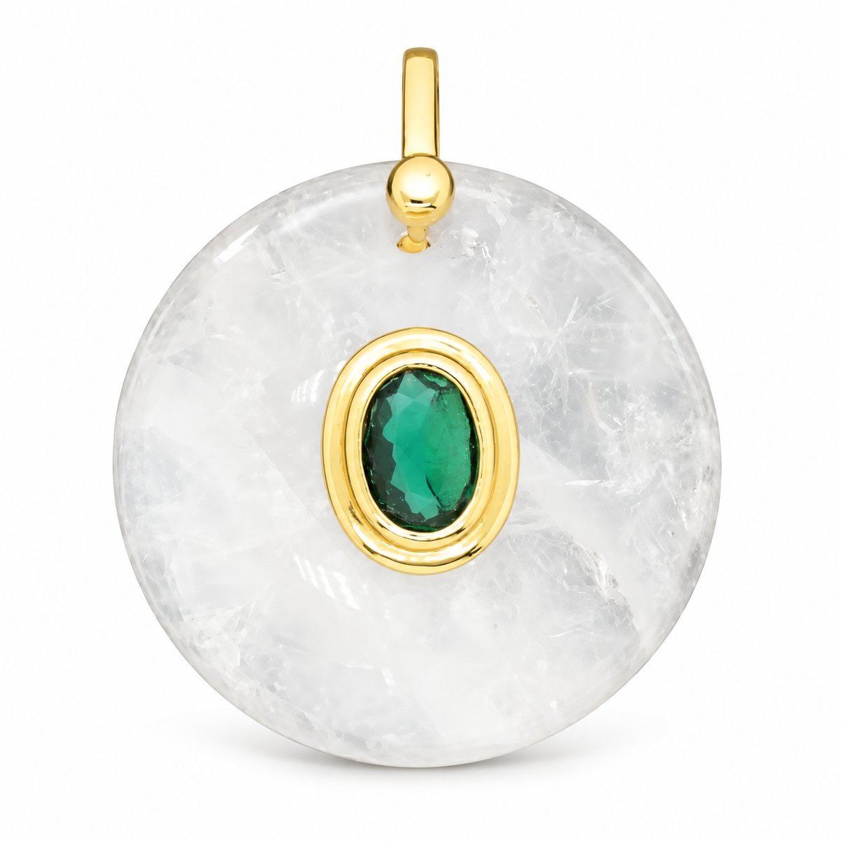 Clear Quartz & Green Accent Round Pendant