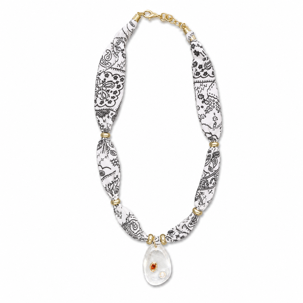 White Bandana Clear Quartz Pendant Necklace
