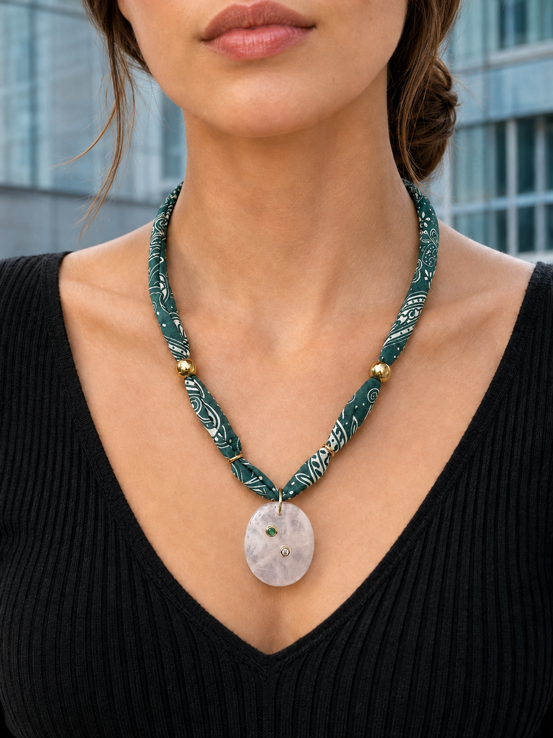 Forest Bandana Rose Quartz Necklace