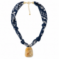 Navy Bandana Citrine Pendant Necklace