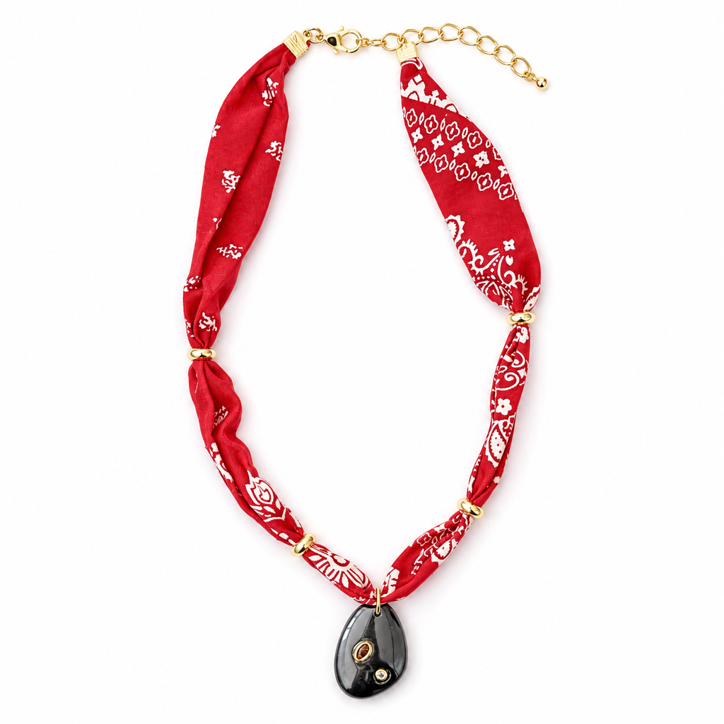 Red Bandana Onyx Pendant Necklace