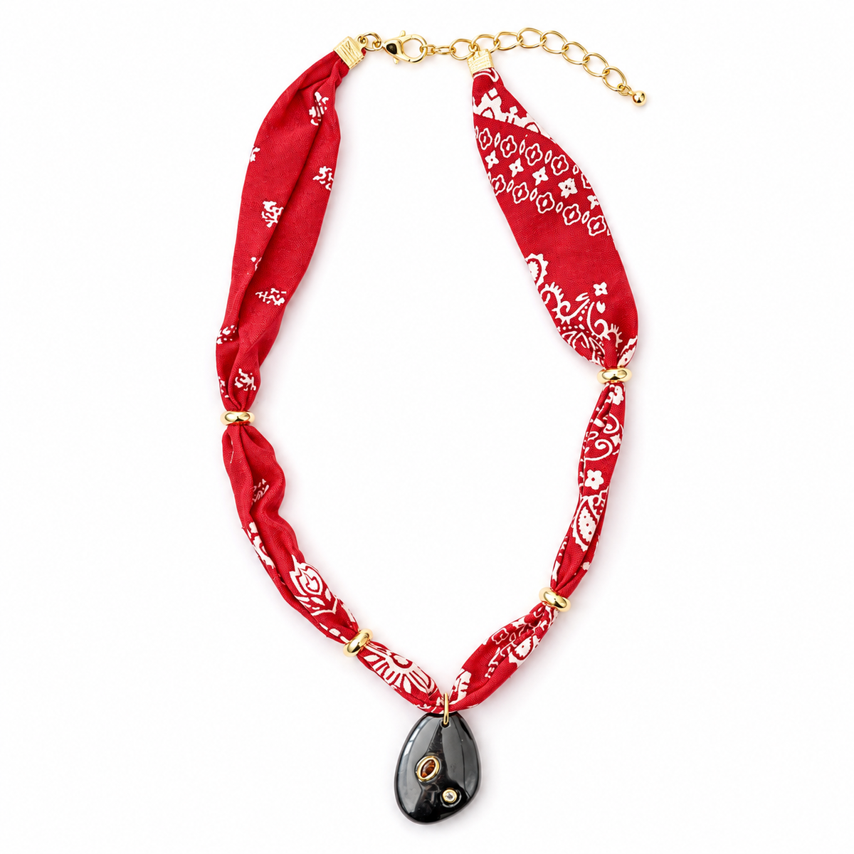 Red Bandana Onyx Pendant Necklace