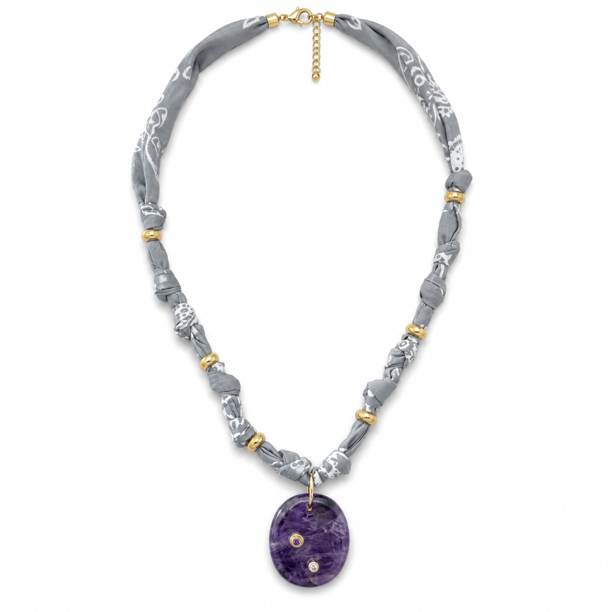 Gray Bandana Amethyst Pendant Necklace