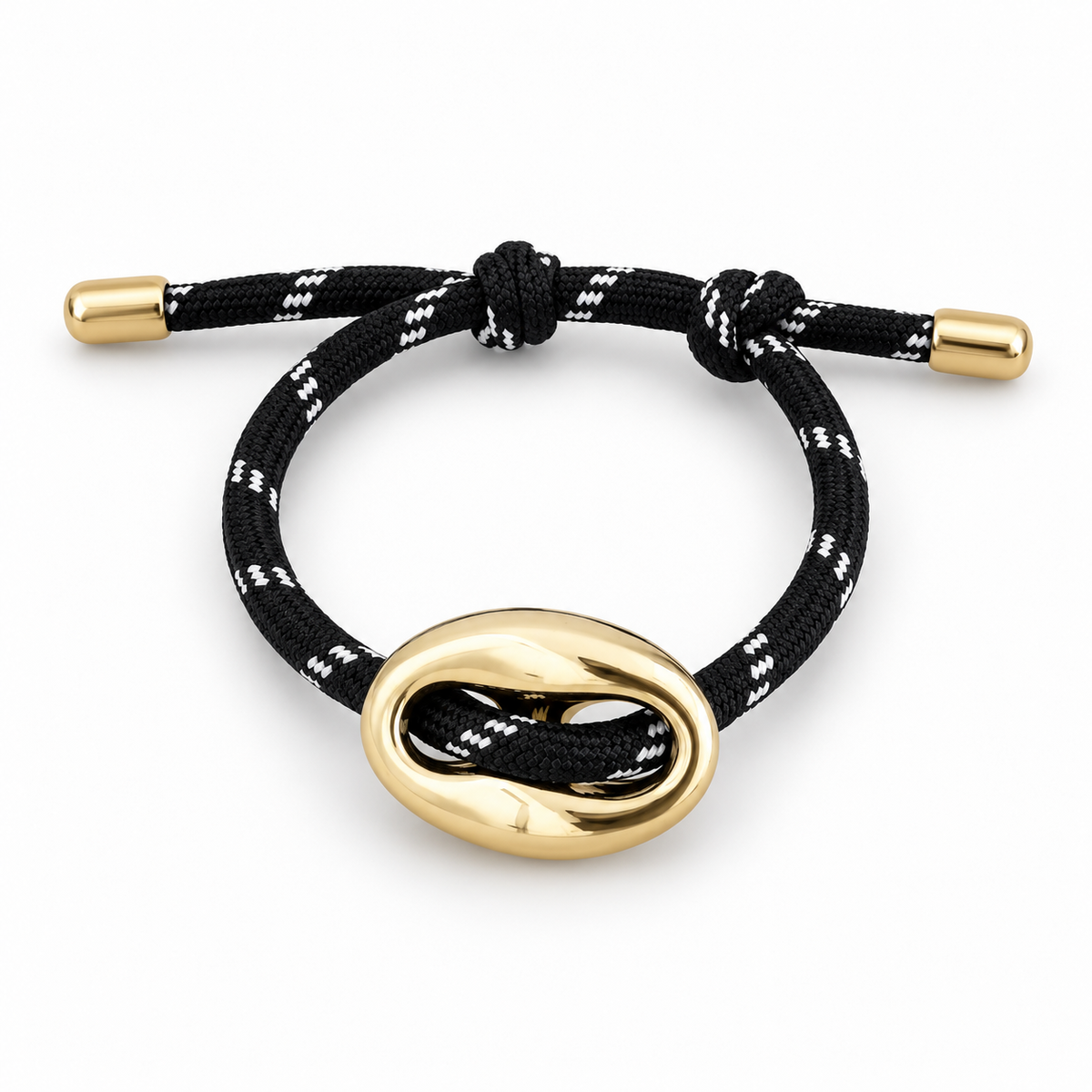 Black & Gold Oval Link Cord Bracelet