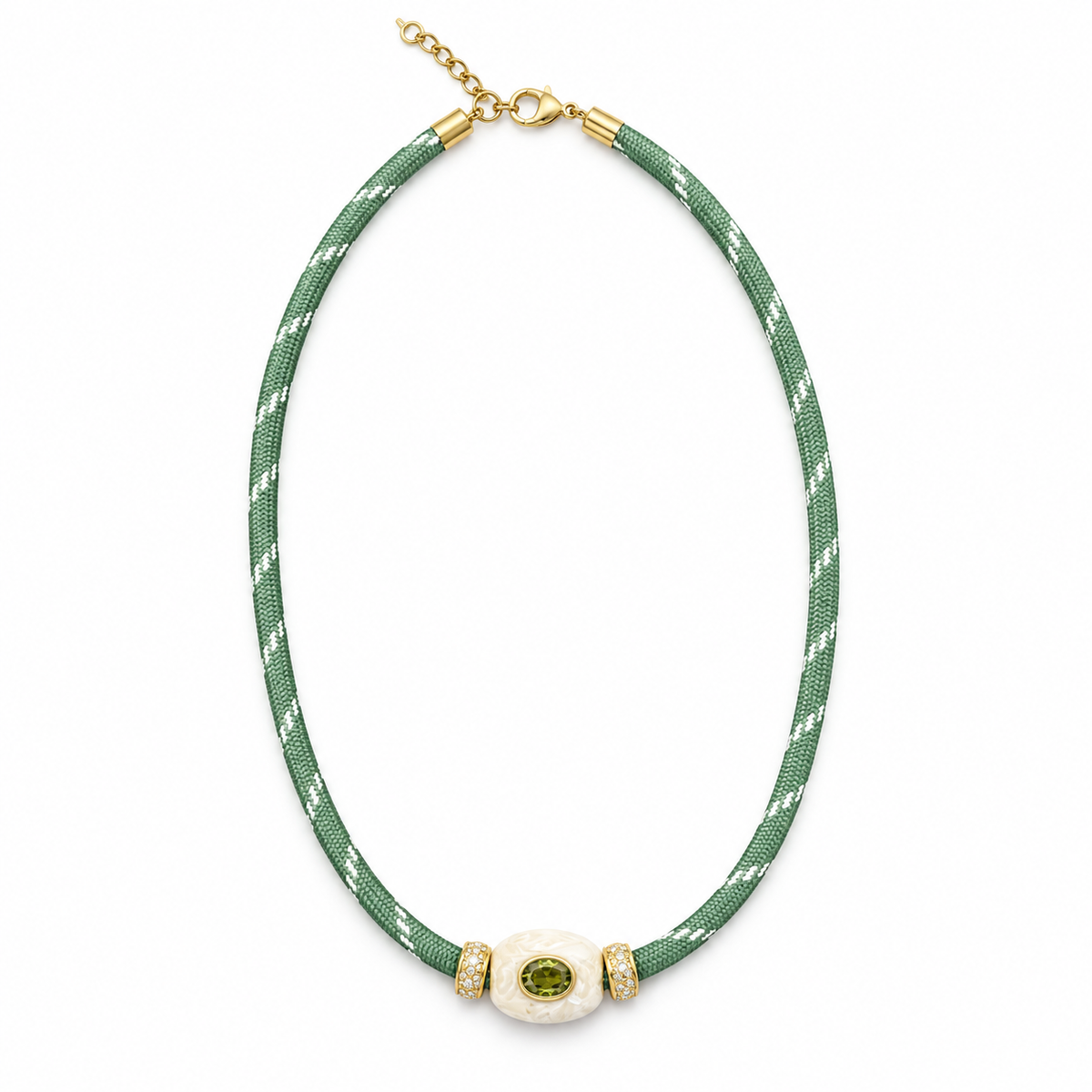 Sage Paracord Olive Crystal Necklace