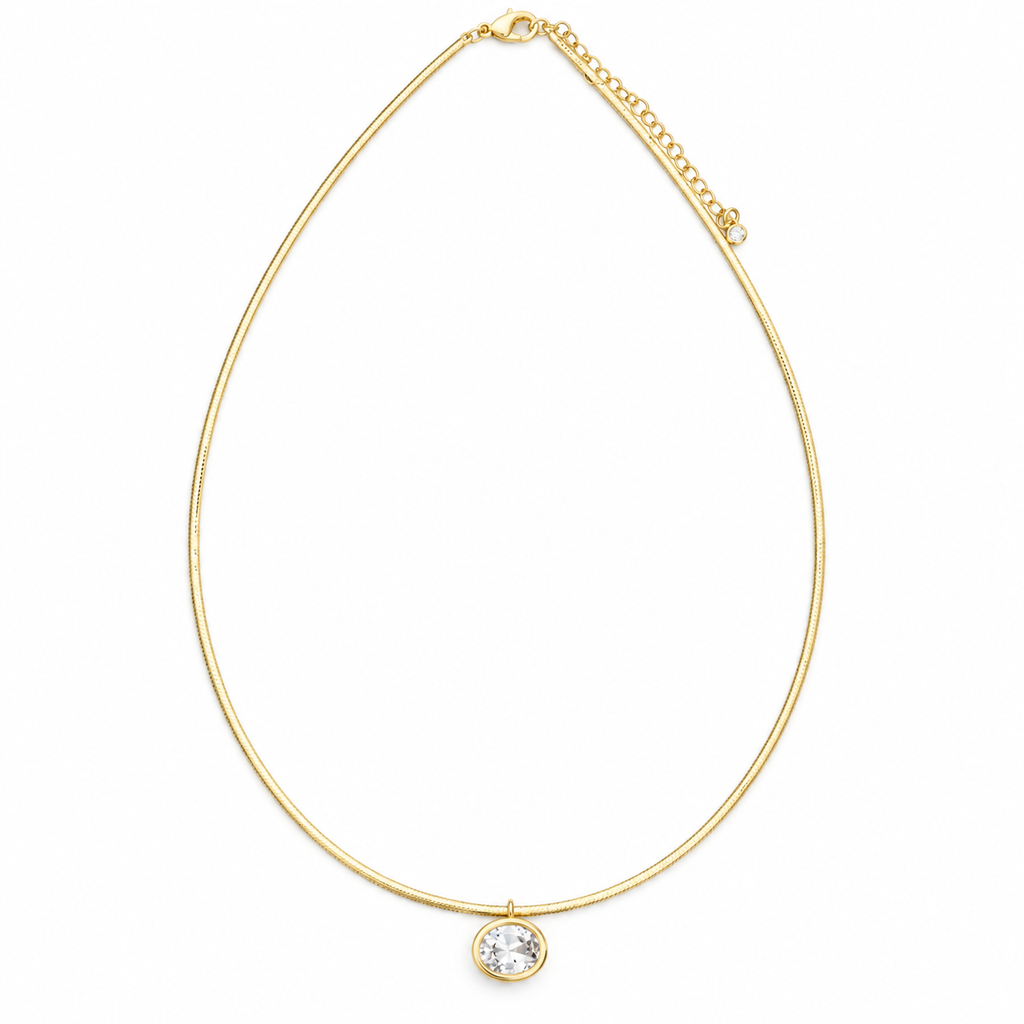 Herringbone Oval CZ Necklace
