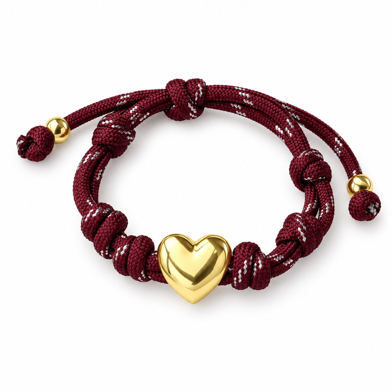 Burgundy Gold Heart Knotted Paracord Bracelet