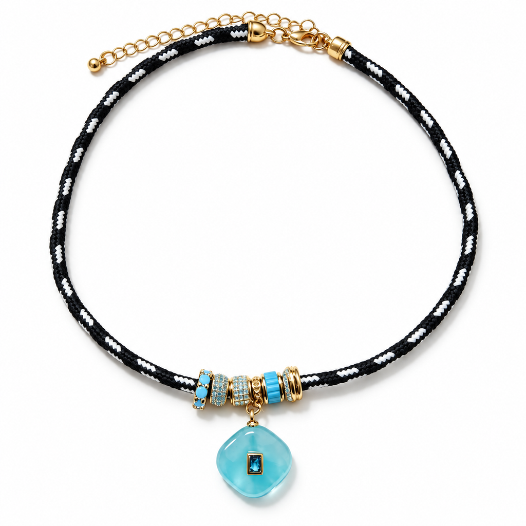 Aqua Gem Paracord Pendant Necklace