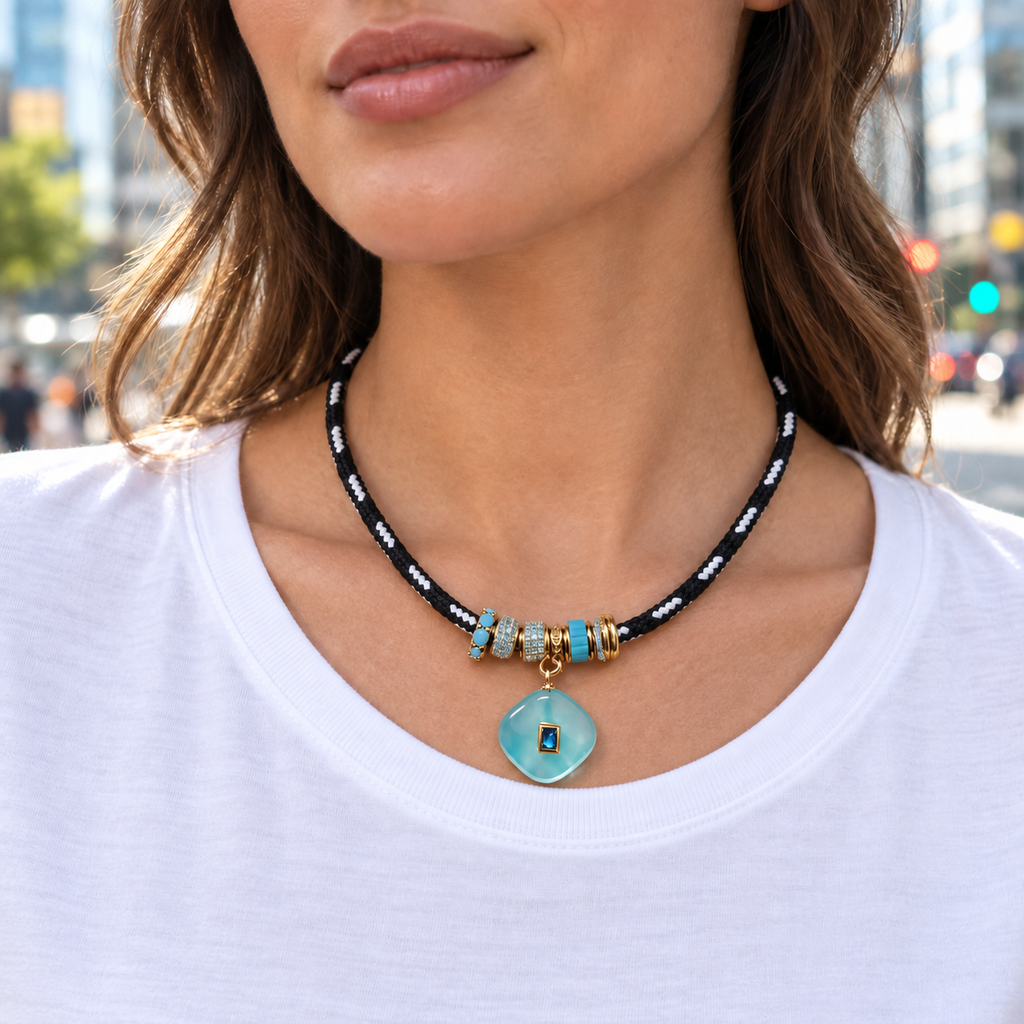 Aqua Gem Paracord Pendant Necklace