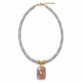 Rose Quartz Gemstone Silver Paracord Necklace
