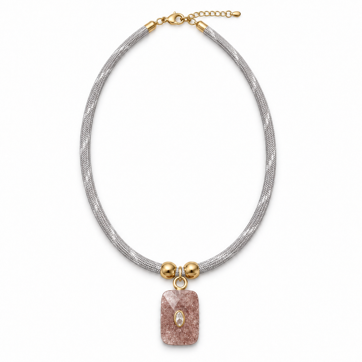 Rose Quartz Gemstone Silver Paracord Necklace