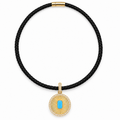 Turquoise Sunburst Pendant Woven Leather Necklace