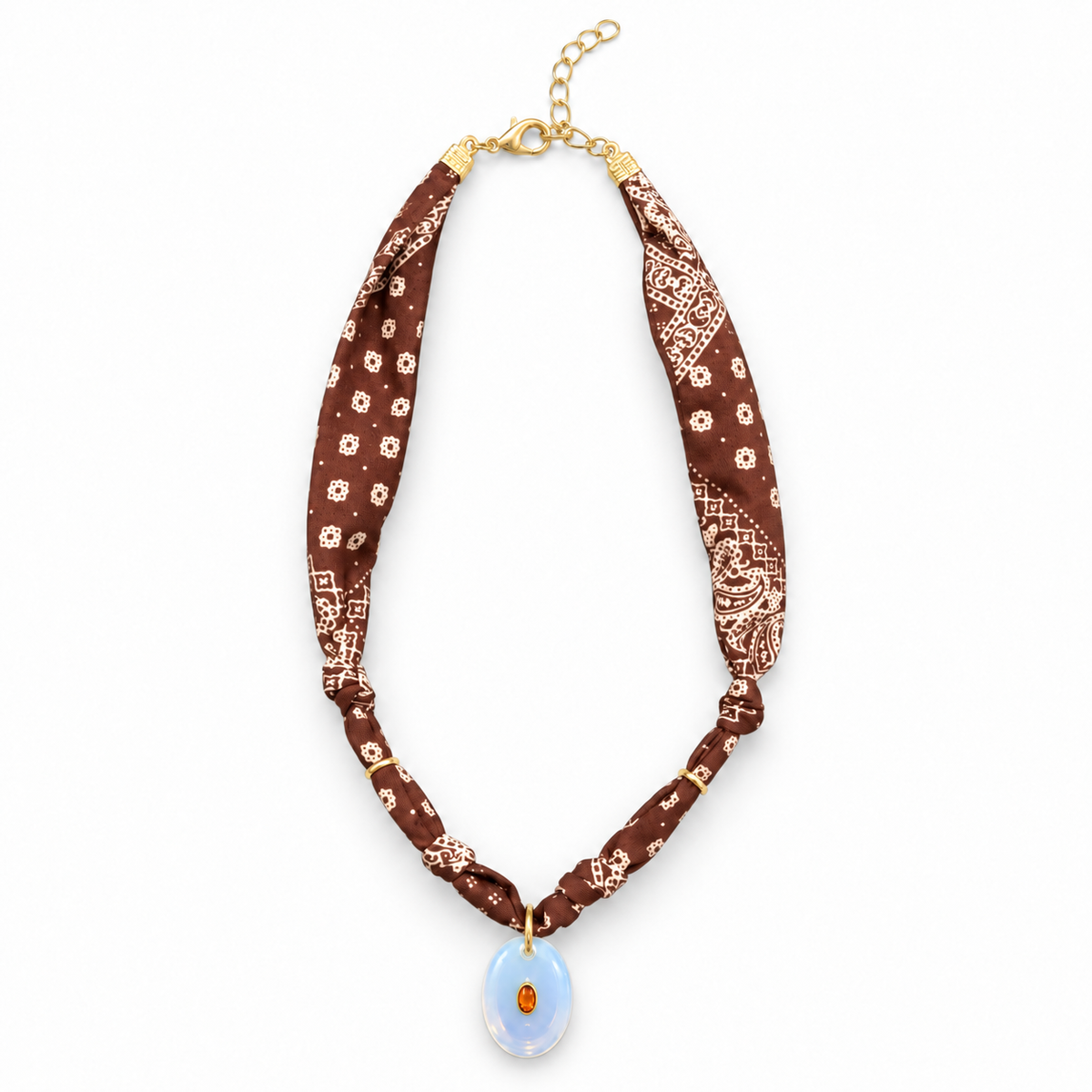 Walnut Bandana Clear Quartz Oval Pendant Necklace