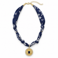 Navy Bandana Necklace with Deep Blue Sunburst Pendant