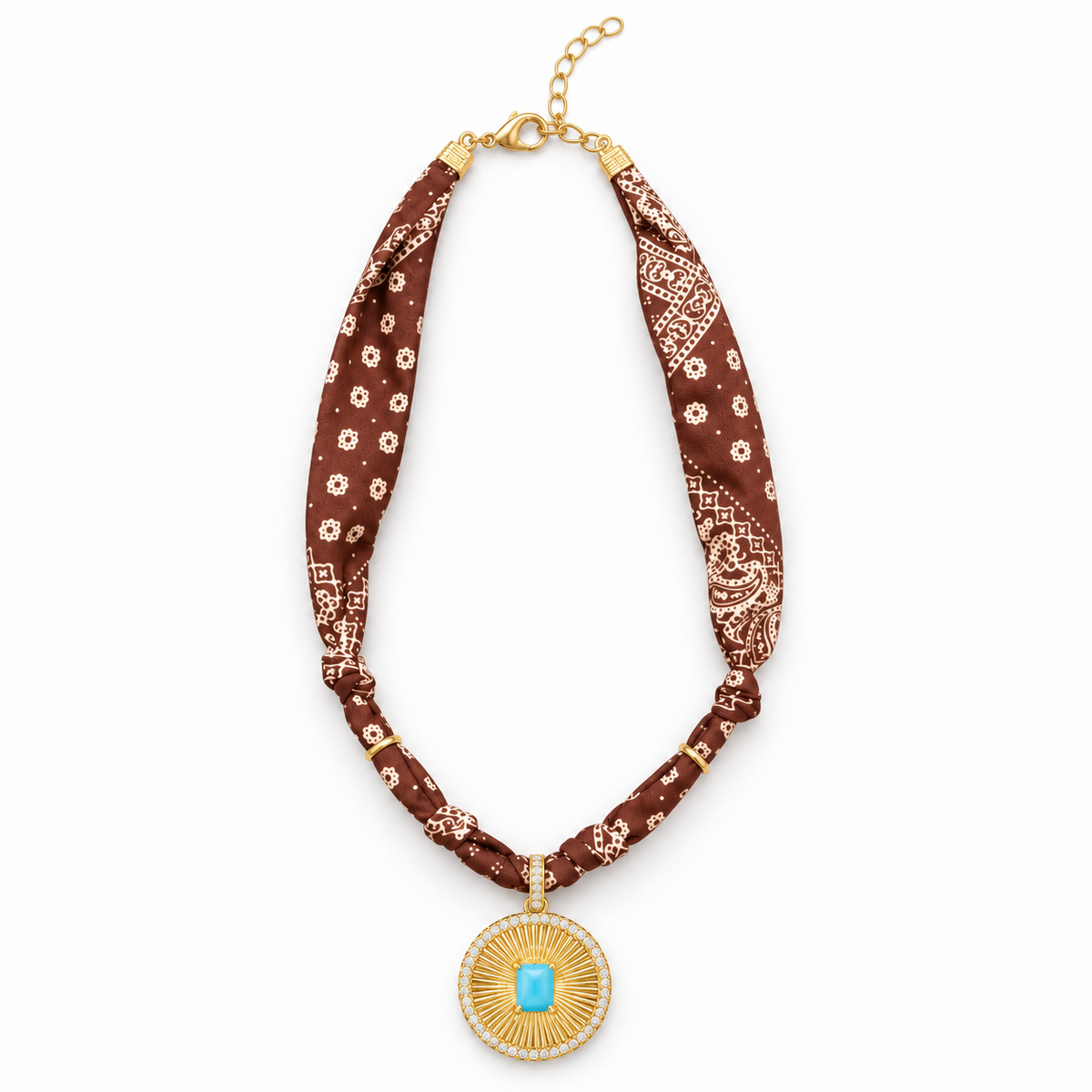 Walnut Bandana Turquoise Sunburst Pendant Necklace