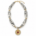 White Bandana Red Sunburst Pendant Necklace