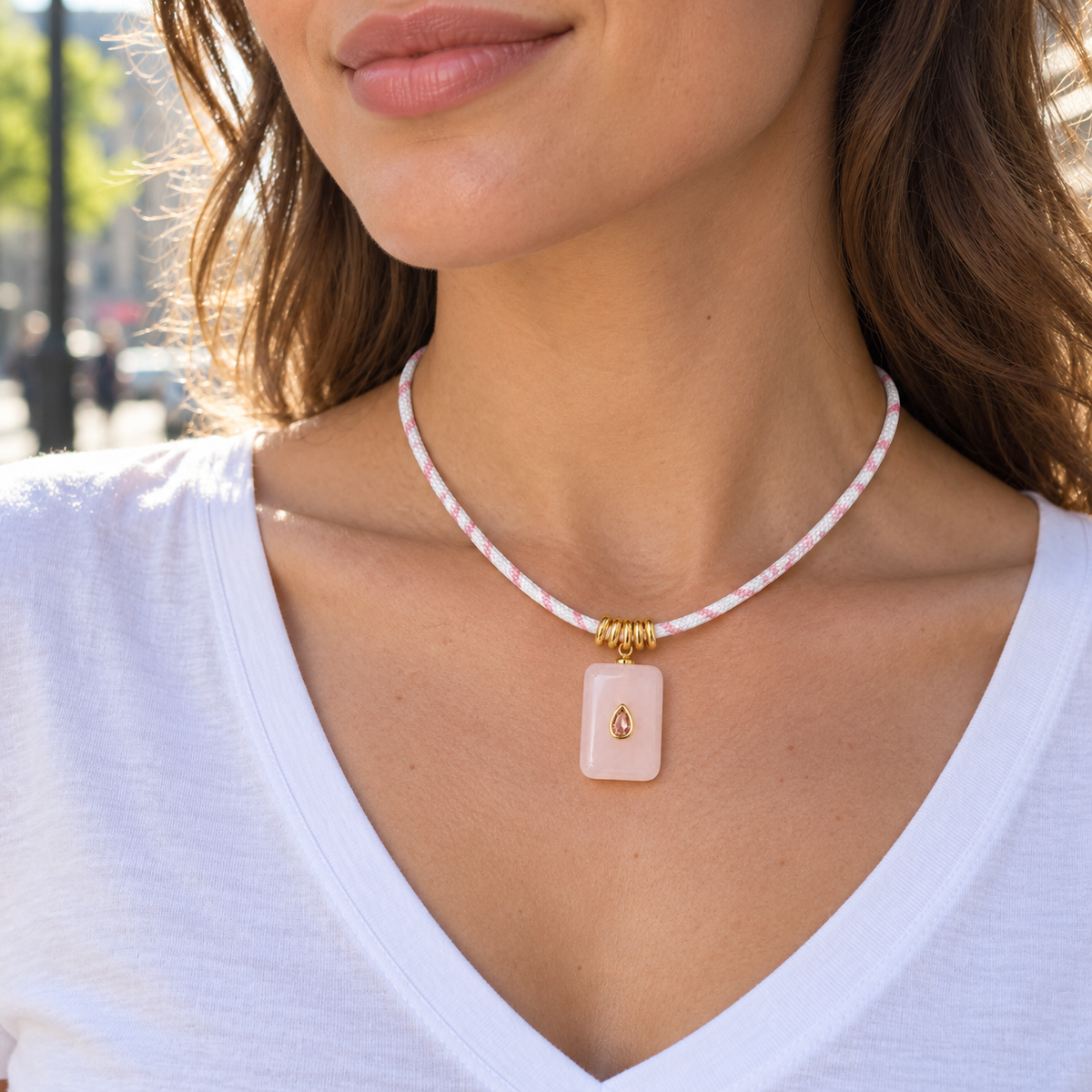 Blush Pink Pendant Paracord Necklace
